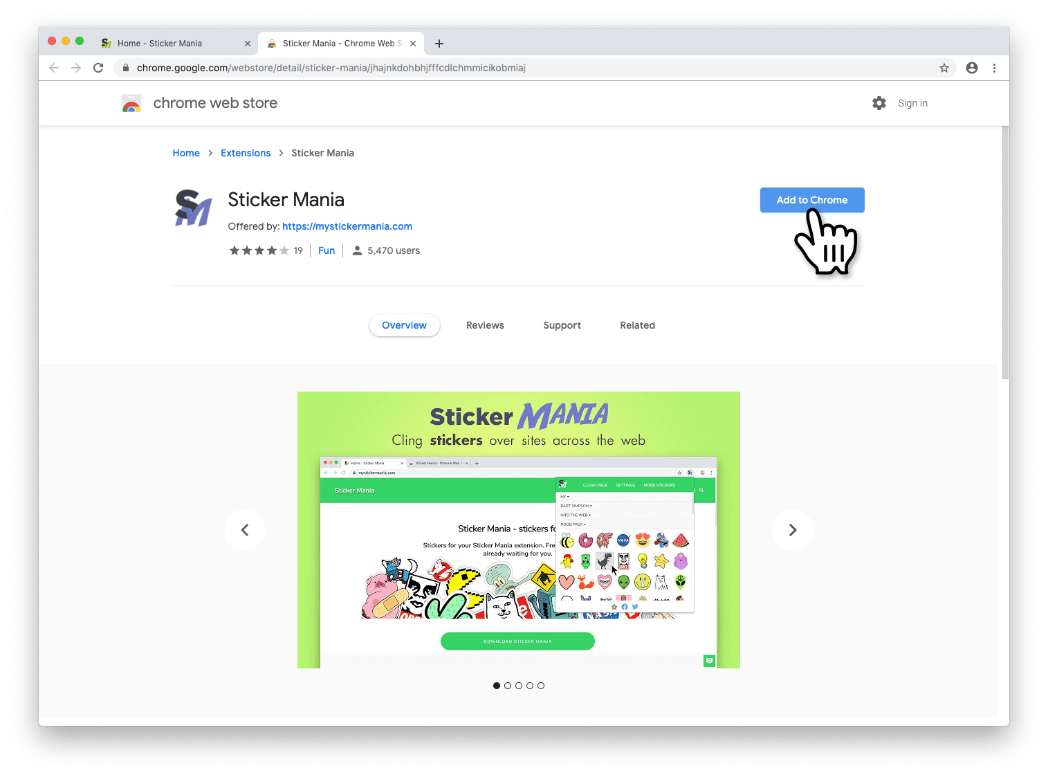 Add to Chrome browser MyStickerMania